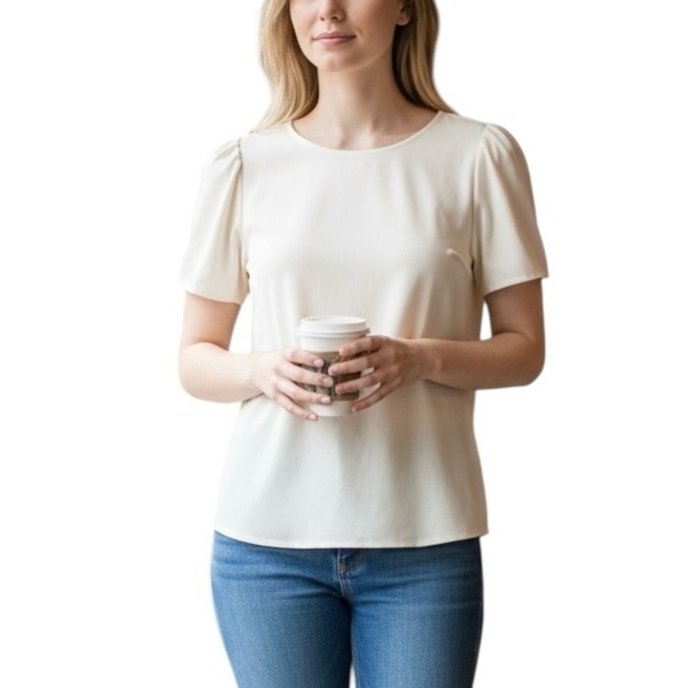 J. Crew Short Sleeved Crepe Blouse Top NWT XS Ivory